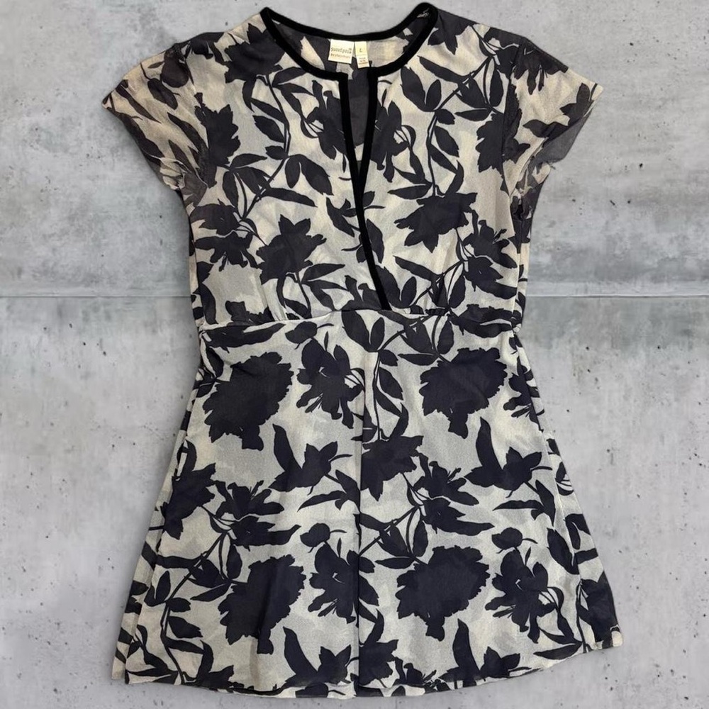 Y2K Vintage Anthropologie Sweet Pea Nylon Mesh Babydoll Floral Empire Waist Top